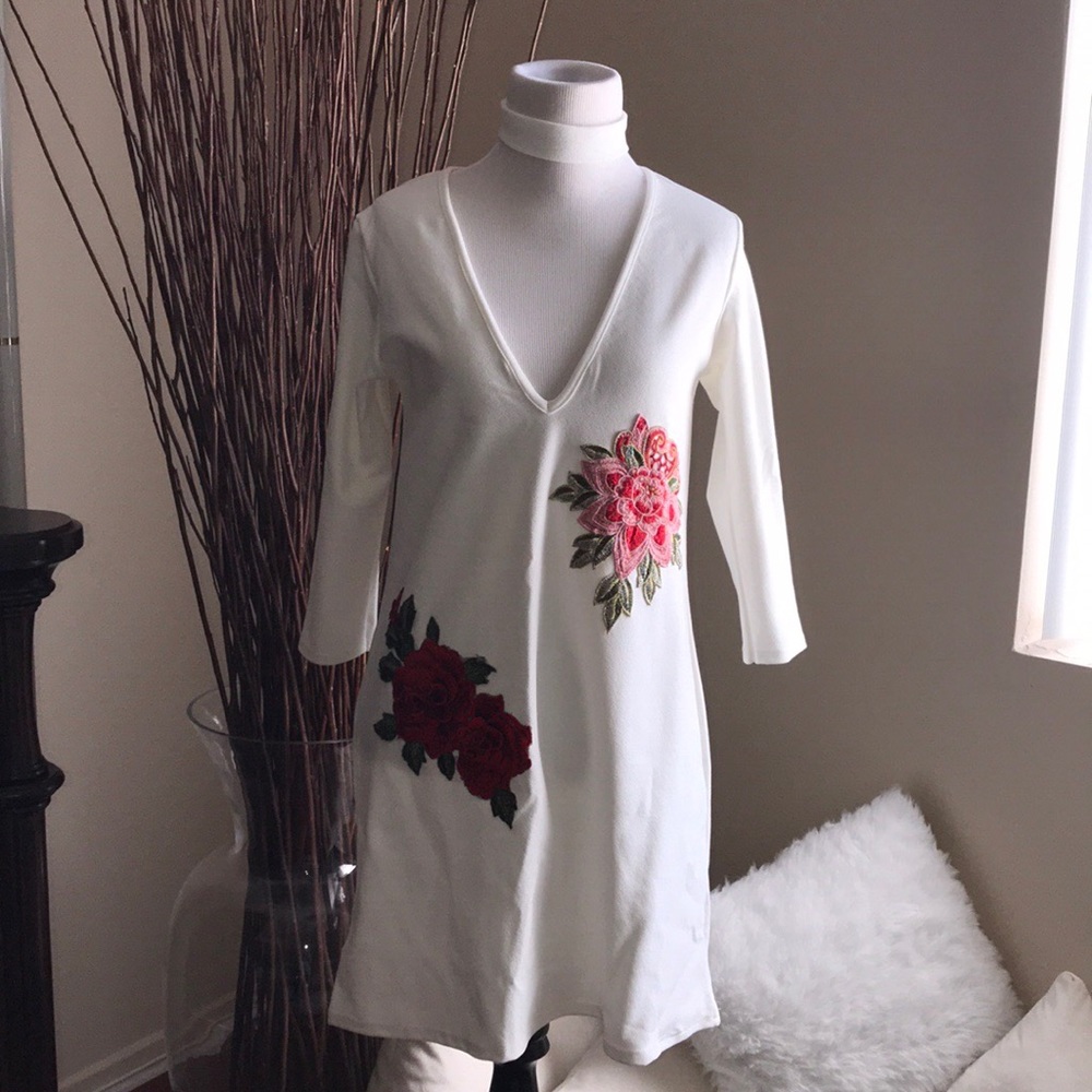 Embroidered Shift Dress w/ choker